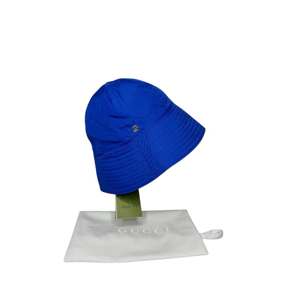 NWT Gucci Brella Cloche Size L 58cm Nylon Bucket Hat Blue Gold GG Marmont $599